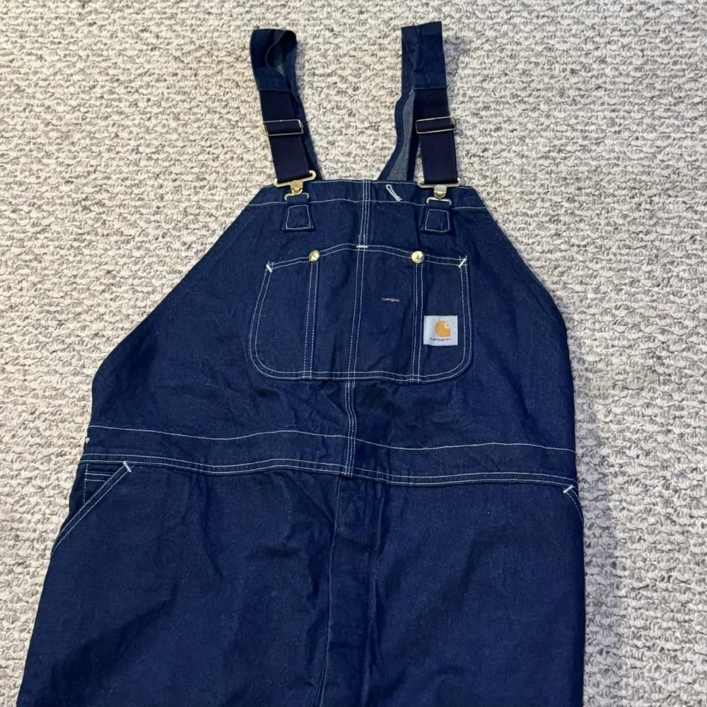 Carhartt Men's 52x32 Dark Blue Wash Denim Carpenter Pocket Overalls Workwear EUC